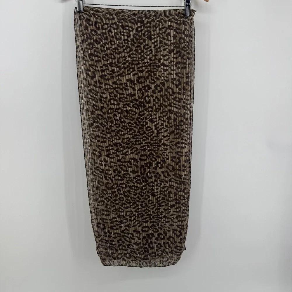 Leopard Print Pleated Sheer Scarf Brown Taupe Lightweight Animal Print